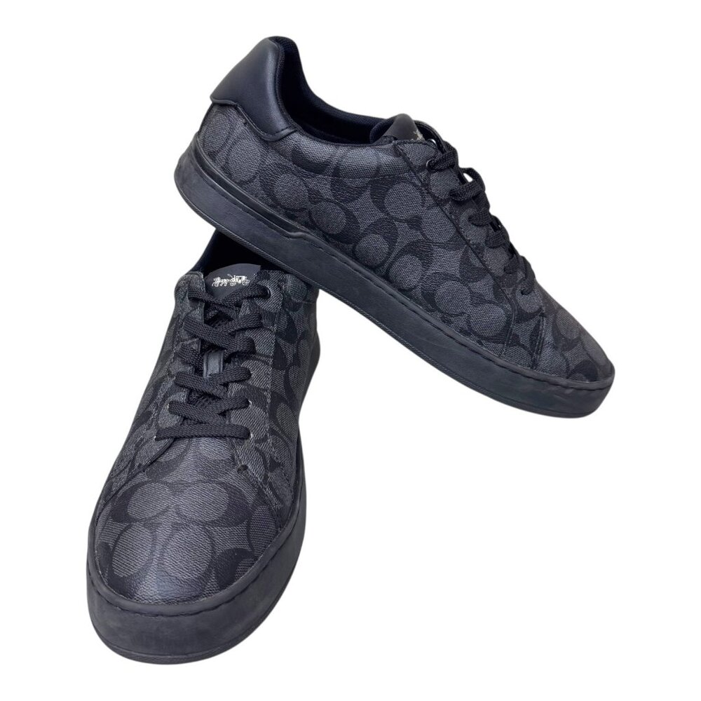 COACH Designer Signature Monogram Clip Low Top Sneakers Mens 13D Charcoal Black